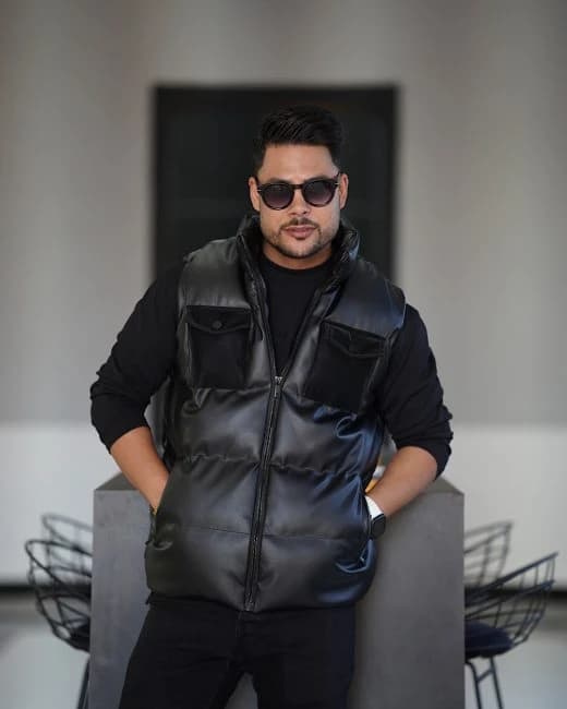 پافر چرم جیب دار