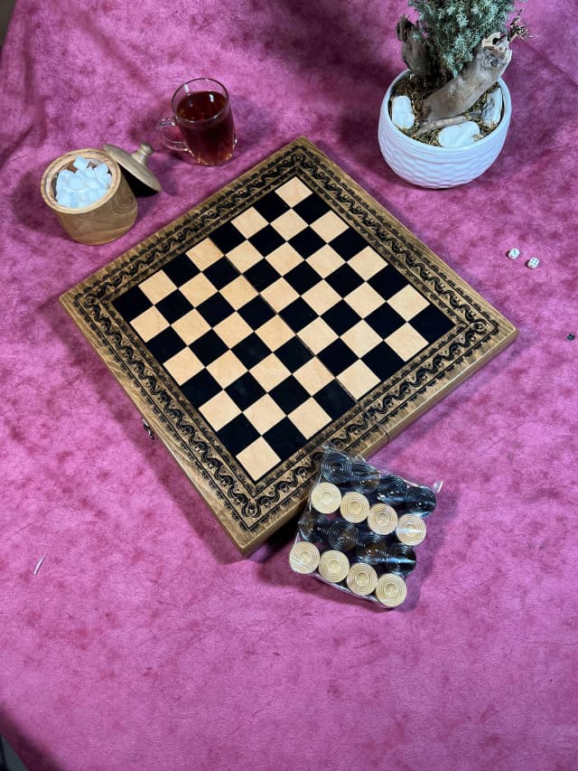تخته نرد و شطرنج دور چوب روکش چوب راش مسافرتی