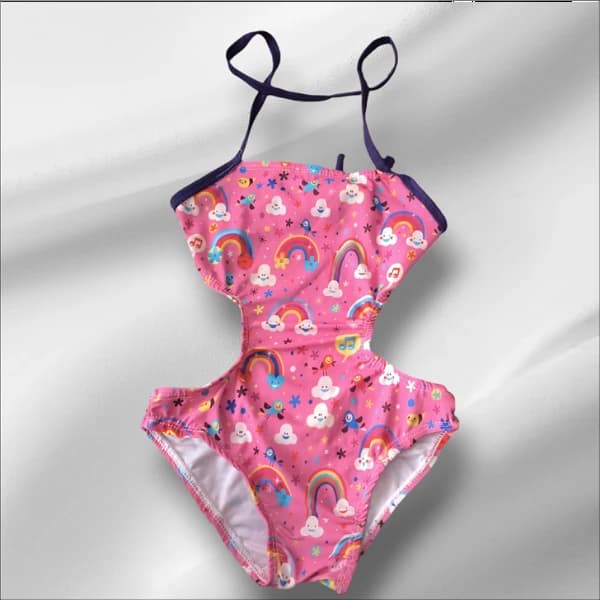 مایو دخترانه فانتزی  صورتی جنس استخری سایز 3 تا 6 سال