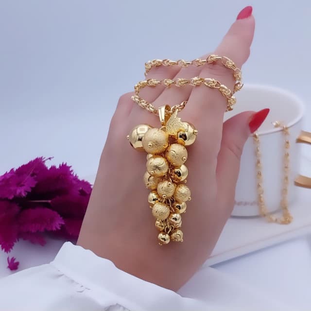 گردنبند زنانه انگور طلایی با زنجیر یزدی 320365450