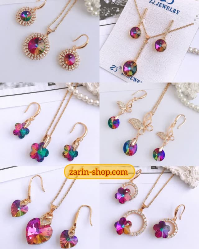 نیم ست استیل زنانه با سنگ هفت رنگ سوارسکی