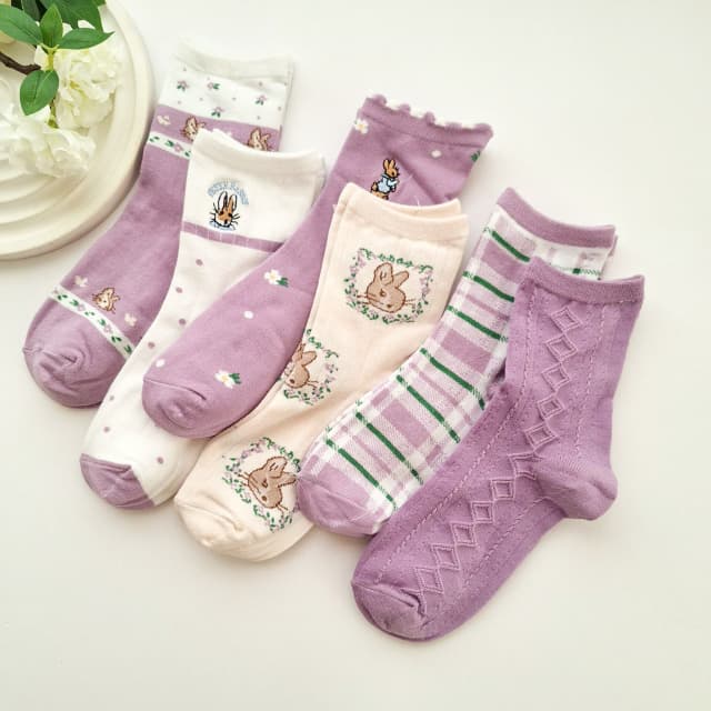 جوراب ساقدار زنانه فانتزی تم بنفش و سفید