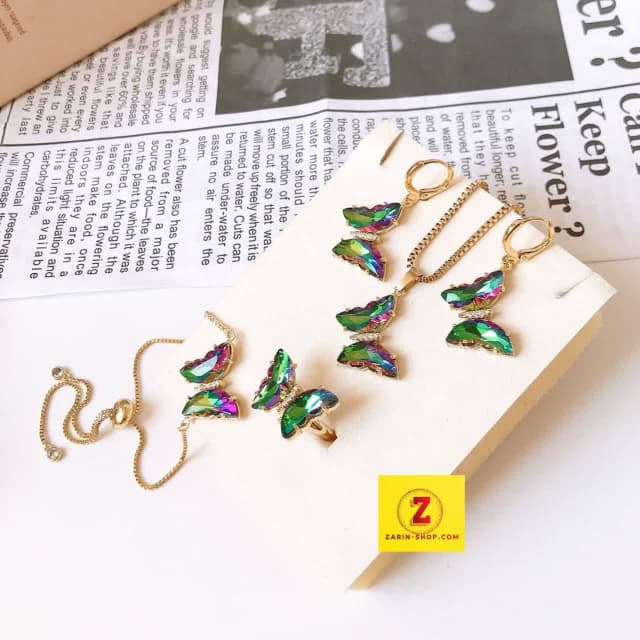 سرویس سوارسکی هفت رنگ پروانه زنانه