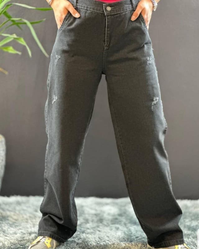 شلوار بگ جین ذغالی ترند سایز بندی تا سایز بزرگ 