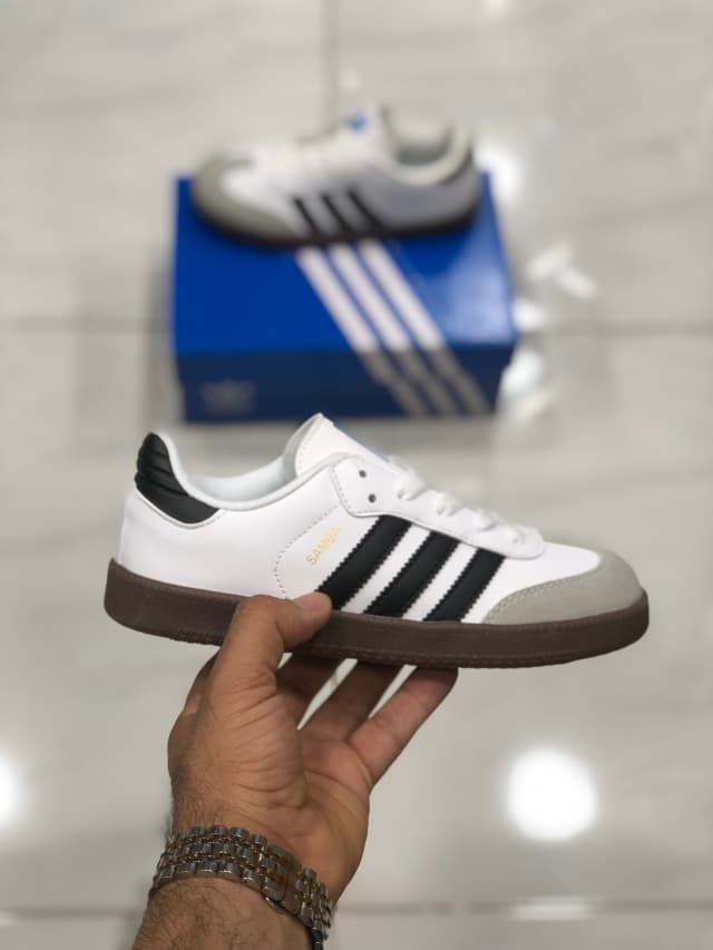 کتونی بچه گانه آدیداس سامبا سفید قهوه ای Adidas SAMBA